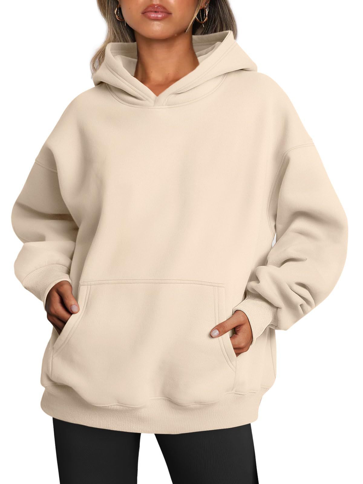 Women's Oversized Fleece Hoodie – Loose Pullover Sweatshirt with Pocket, Long Sleeve, Winter & Fall Sports Outfits