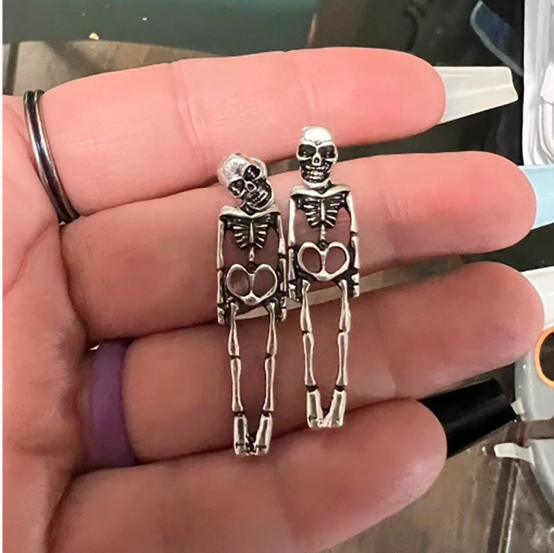 Halloween Skull and Skeleton Stud Earrings – Detachable, Creepy Halloween Jewelry