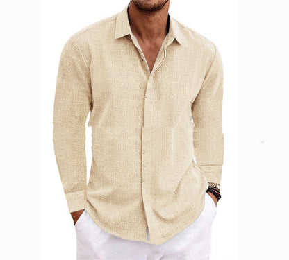 Solid Color Long Sleeve Cotton Linen Shirt for Men – Undershirt Style