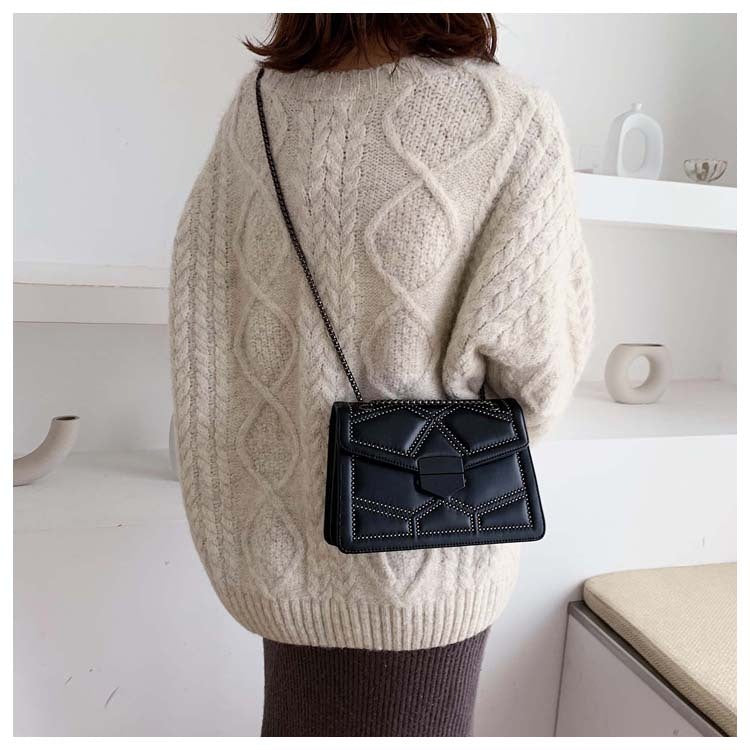 Small Square Shoulder Bag with Studs, Fashionable Crossbody Bag for Women