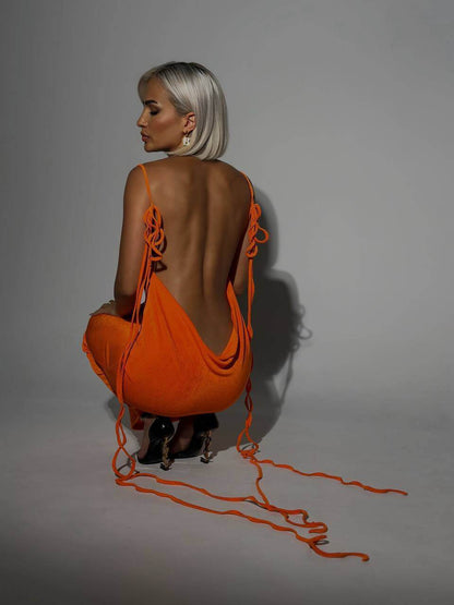 Women's Sexy Slim Backless Camisole Dress – Lace-up Summer Gown for Elegant Occasions