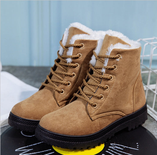 Women's Winter Snow Boots – Flat Casual Cotton Shoes with Large Size, Vulcanized & Plush Lining for Comfort