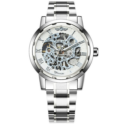 The Winner Men's Fashion Business Casual Gold Watchband Manual Mechanical Watch with Space Engraving