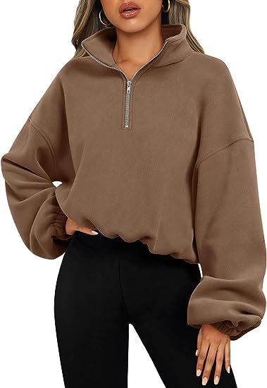 Women's Loose Sport Pullover Hoodie – Thick Zipper Sweatshirt with Stand Collar, Warm Winter Clothing