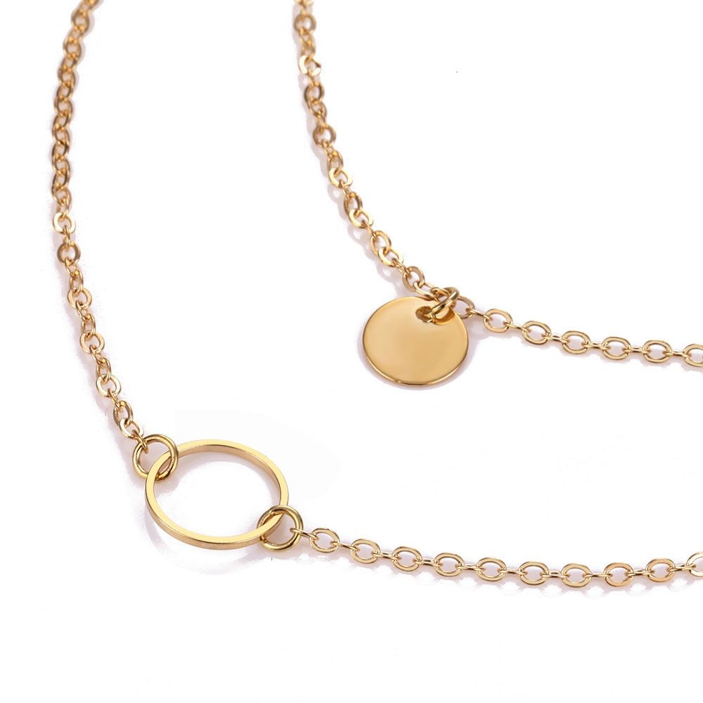 New Summer Multi-Layer Sequined Choker Necklace for Women – Gold Double Layer Round Pendant Fashion Jewelry