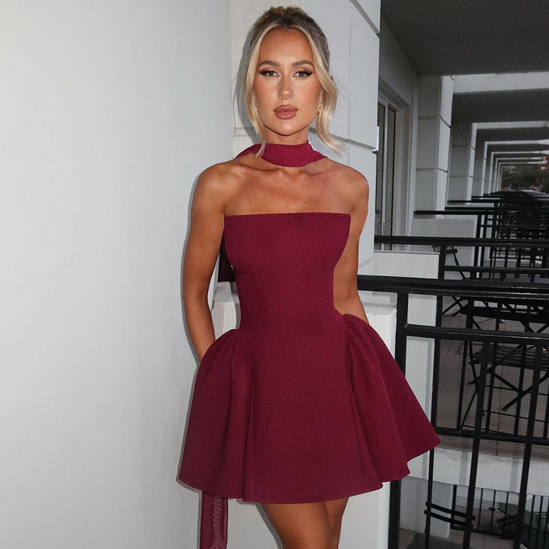 Women's Sexy Tube Top Dress – Short Party Dress with Back Zipper Design for Fashionable Nights Out