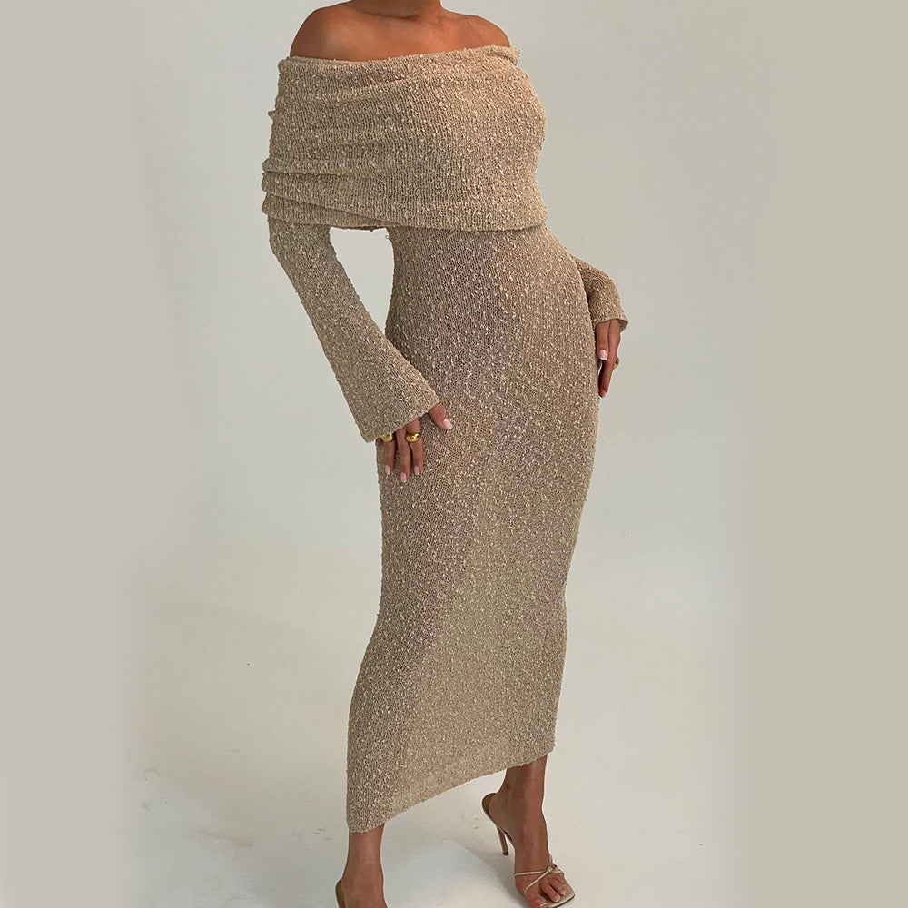 Women's One-Shoulder Knitted Dress – Sexy Long-Sleeved Beach & Holiday Dress for Vacation Style