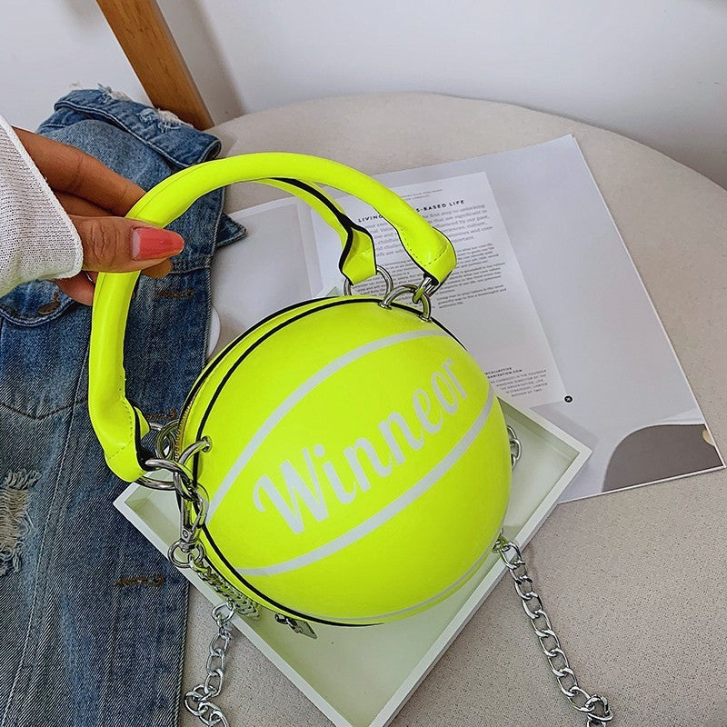 Basketball Shape Handbag - Chain Shoulder Crossbody Bag for Women & Girls