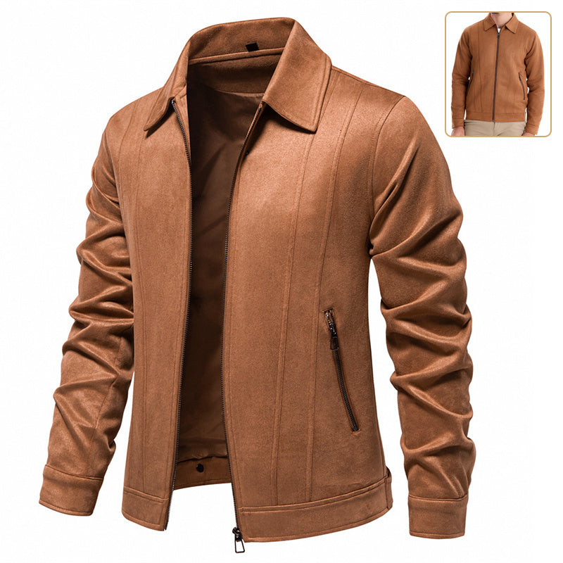 Men's Fashion Lapel Zipper Suede Jacket for Autumn and Winter Outdoor Wear