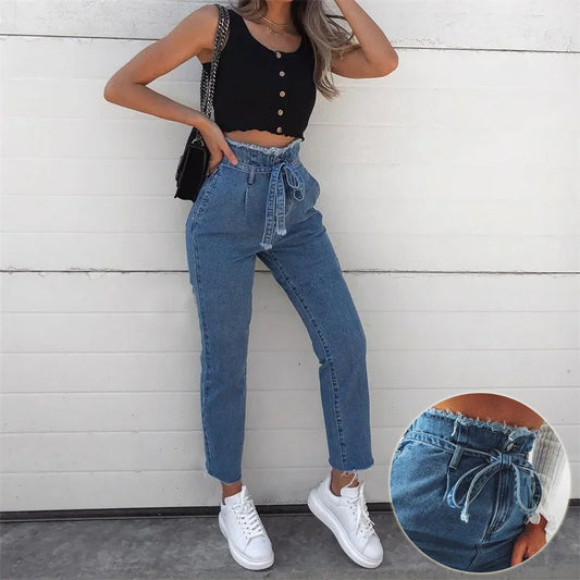 High-Waisted Washed Denim Jeans for Women – Sexy Plus Size Pencil Pants Spring Fashion