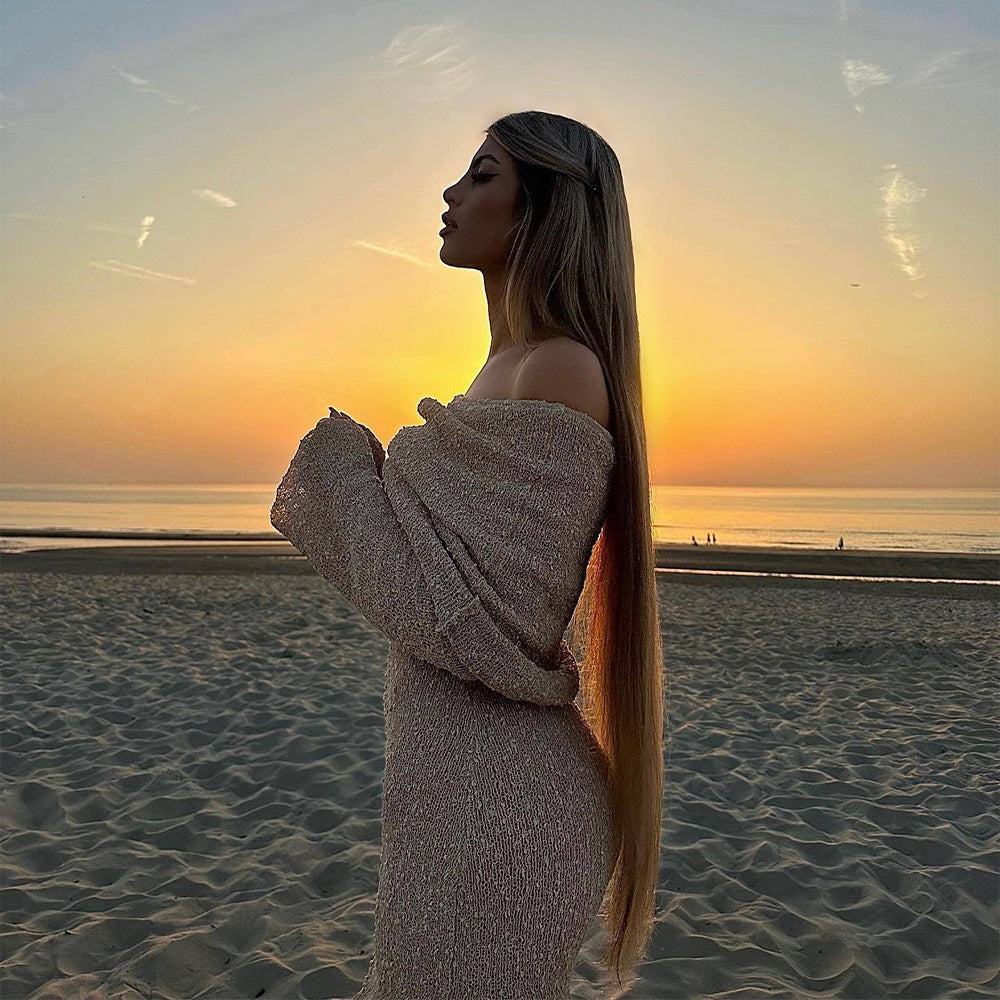 Women's One-Shoulder Knitted Dress – Sexy Long-Sleeved Beach & Holiday Dress for Vacation Style