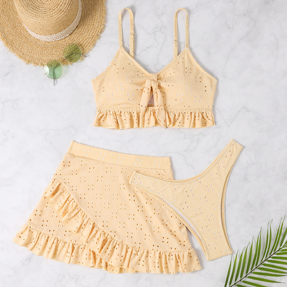 3-Piece Beach Bikini Set – Fashion Ruffle Design with Hip-Hugging Skirt – Summer Swimsuit for Women