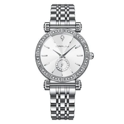 Women's Steel Belt Diamond-Embedded Watch – Luxury Stainless Steel Wristwatch for Women