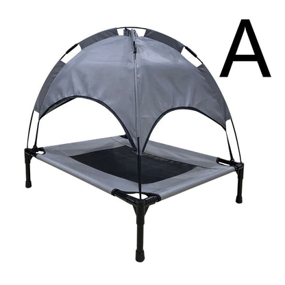 Premium Elevated Outdoor Pet Bed - Covered Camping Cot with UV Protection Canopy