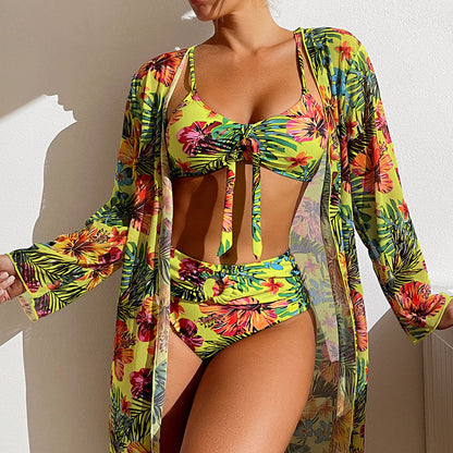 Women's Three-Piece Swimwear Set – Long Sleeved Blouse and Matching Beachwear for Stylish Protection