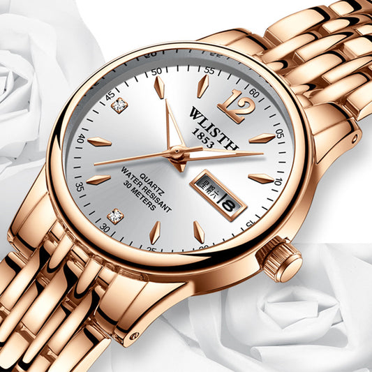 Women’s Rose Gold Stainless Steel Dress Watch – WLISTH Brand Luxury Quartz Wristwatch with Week & Date Display for Ladies