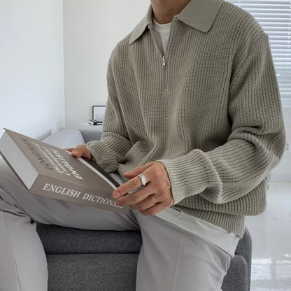 Men's Winter Lapel Sweater – Loose Fit Lightly Mature Trendy Knitwear