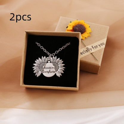 "You Are My Sunshine" Sunflower Necklace - Meaningful Pendant for Women and Men, Perfect Couple Gift