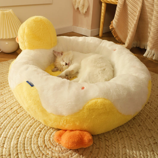 Premium All-Season Cat Bed - Ultra-Cozy Warm Pet Nest with Optional Duckling Quilt