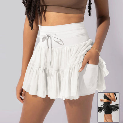 Women's High-Waist Lace-Up Pleated Sports Skirt – Summer Fashion Skirt with Anti-Exposure Safety Pants