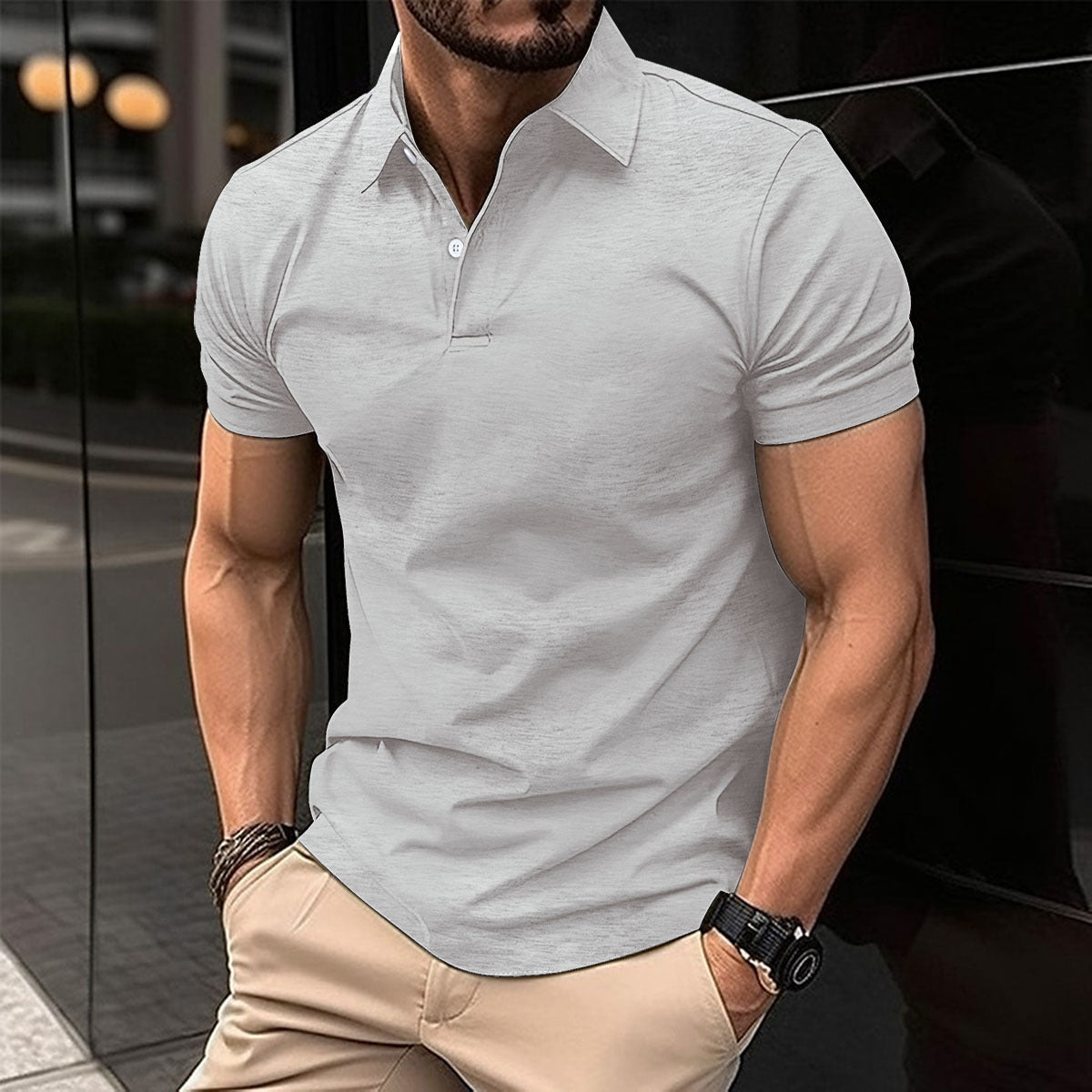 Summer Short Sleeve Polo Shirt for Men – Solid Color Button Lapel Top