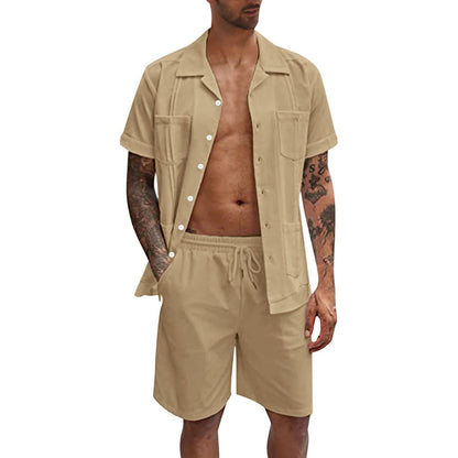 Summer Linen Short Sleeve Shirt and Shorts Set – Loose Casual Sportswear for Men