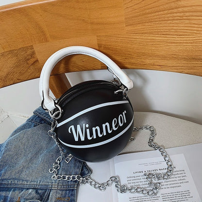 Basketball Shape Handbag - Chain Shoulder Crossbody Bag for Women & Girls