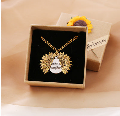 "You Are My Sunshine" Sunflower Necklace - Meaningful Pendant for Women and Men, Perfect Couple Gift