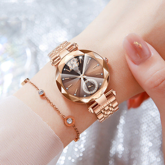 Women's Fashionable Multi-pronged Gradient Glass Watch with Diamond Face – Stylish Quartz Wristwatch for Women