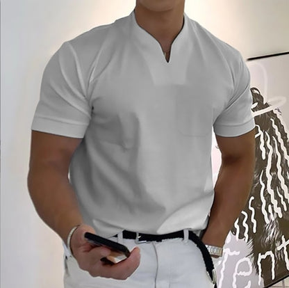 Summer Short Sleeve Shirt for Men – Plus Size Fitness Sports T-Shirt with Elastic Cotton and Pocket