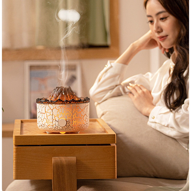 Premium Volcano Aromatherapy Humidifier - 3D Flame Effect Diffuser with Jellyfish Spray Technology