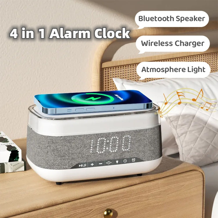 Premium Smart Alarm Clock - 4-in-1 Bedside Station with Bluetooth Speaker, Wireless Charging & Night Light