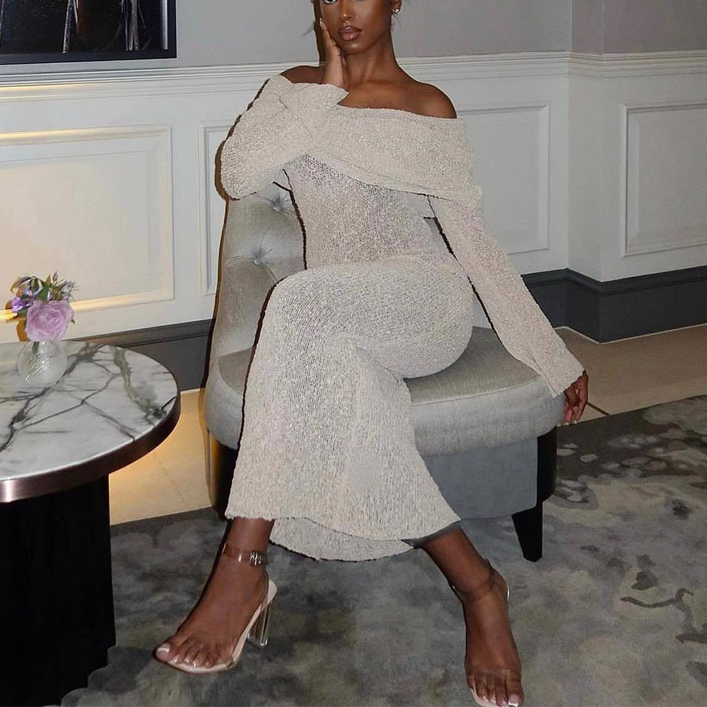 Women's One-Shoulder Knitted Dress – Sexy Long-Sleeved Beach & Holiday Dress for Vacation Style