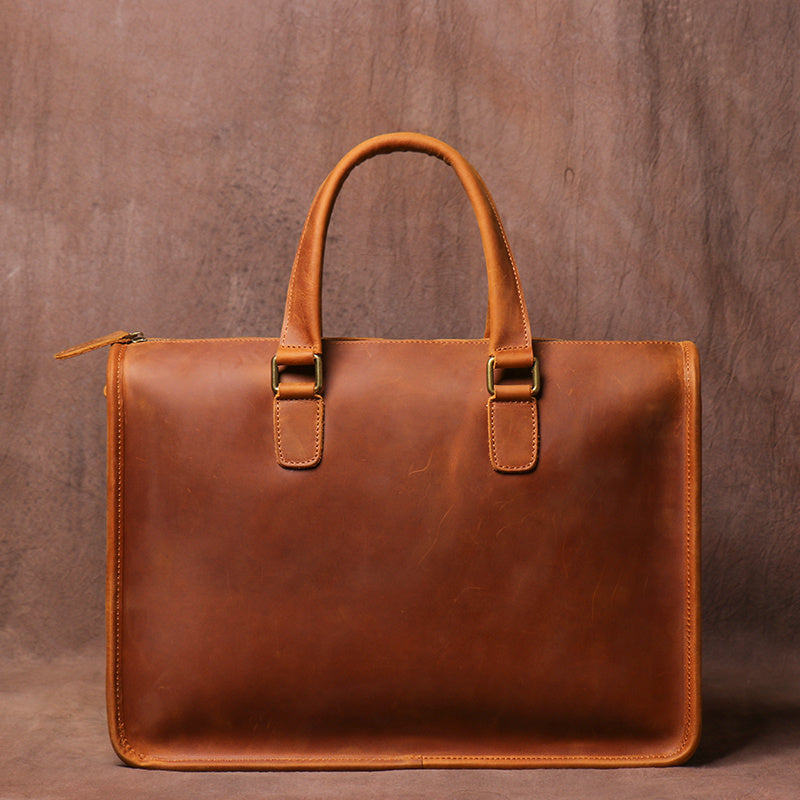 Crazy Horse Leather Briefcase - Men's Laptop Bag, Durable & Stylish
