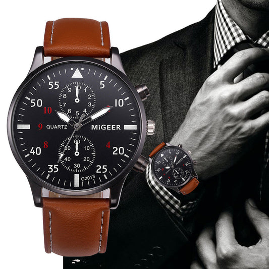 Retro Design Leather Band Men's Watch - Top Brand Analog Quartz Sports Wristwatch