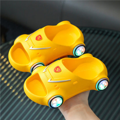 Kids Glowing Slippers – Cartoon Car Sandals with Anti-Slip Sole, Luminous Summer Beach Shoes for Boys & Girls