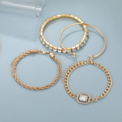4-Piece Crystal Bracelet Set - Bohemian Design with Twisted Cuff, Vintage Luxury Armband Jewelry for Women