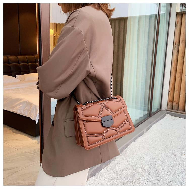 Small Square Shoulder Bag with Studs, Fashionable Crossbody Bag for Women