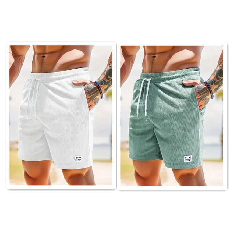 Summer Lace-up Drawstring Shorts for Men, Corduroy Sports Shorts, Casual Summer Pants
