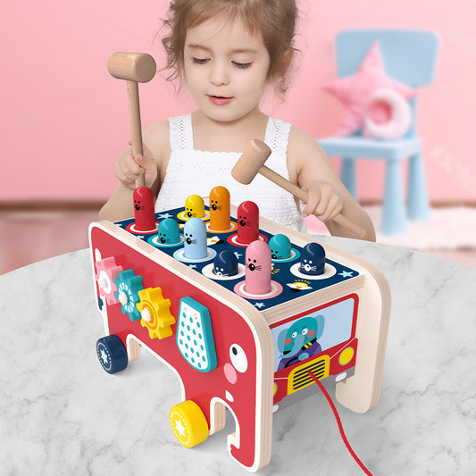 Montessori Wooden Pounding Bench Animal Bus Toy for Toddlers – Early Learning Musical Instrument Set for Kids