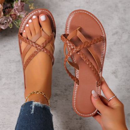 Women's Cross-Woven Thong Sandals – Casual Summer Flip Flops for Beach, Vacation & Everyday Wear