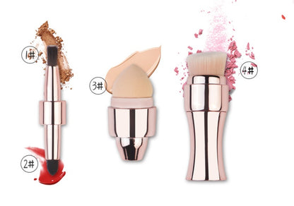Professional 4-in-1 Makeup Brush Set – Ultra-Portable Beauty Tool for Flawless Application Anywhere