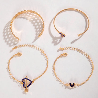 4PCS Blue Flower Love Butterfly Bracelet Set with Rhinestone Design – Valentine's Day Gift for Women