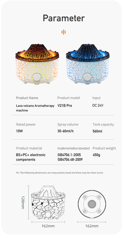 Premium Volcano Aromatherapy Humidifier - 3D Flame Effect Diffuser with Jellyfish Spray Technology