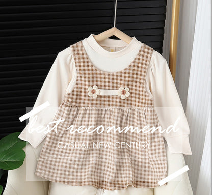 Baby Girl Round-Neck Long-Sleeved Dress Suit – Stylish Baby Girl Outfit for Fall and Winter