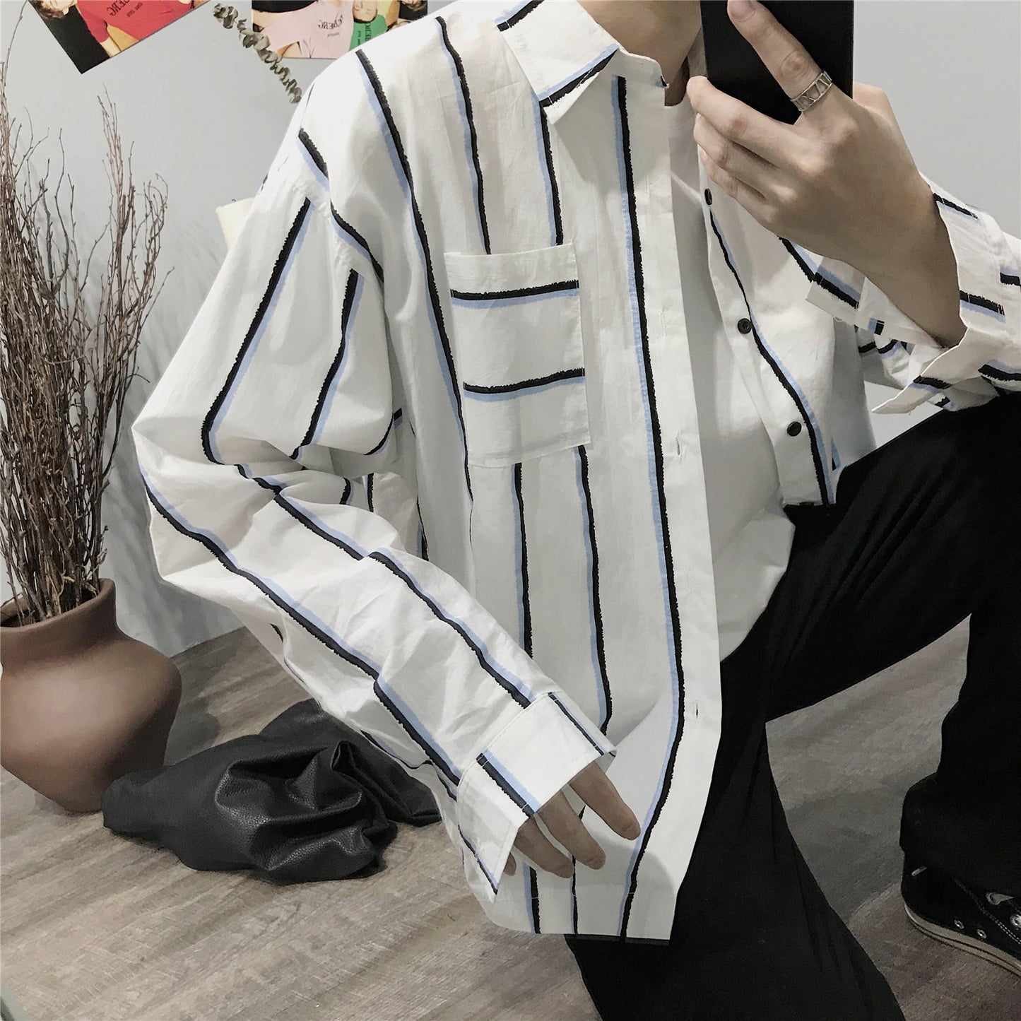 Men's Casual Fashion Loose Striped Shirt for Everyday Wear