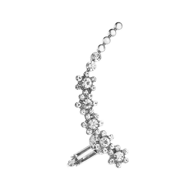 Full Crystal Butterfly Flower Single Crystal Ear Clip for Women