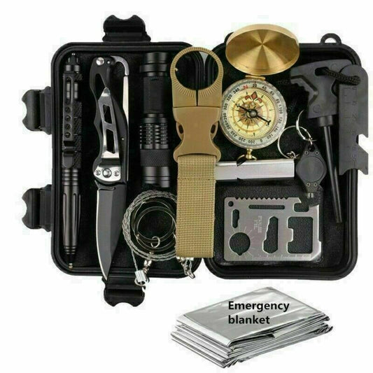14-in-1 Outdoor Emergency Survival Kit – Compact Tactical Gear Case for Camping, Hiking & Emergency Preparedness