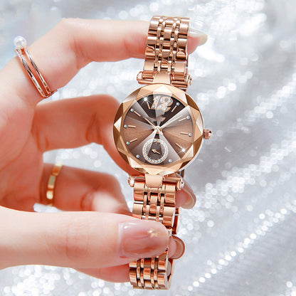 Women's Fashionable Multi-pronged Gradient Glass Watch with Diamond Face – Stylish Quartz Wristwatch for Women