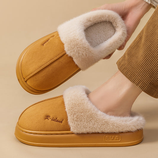 Cozy Winter Fluffy Slippers for Couples, Non-slip Soft Indoor Mule Cotton Shoes for Women and Men